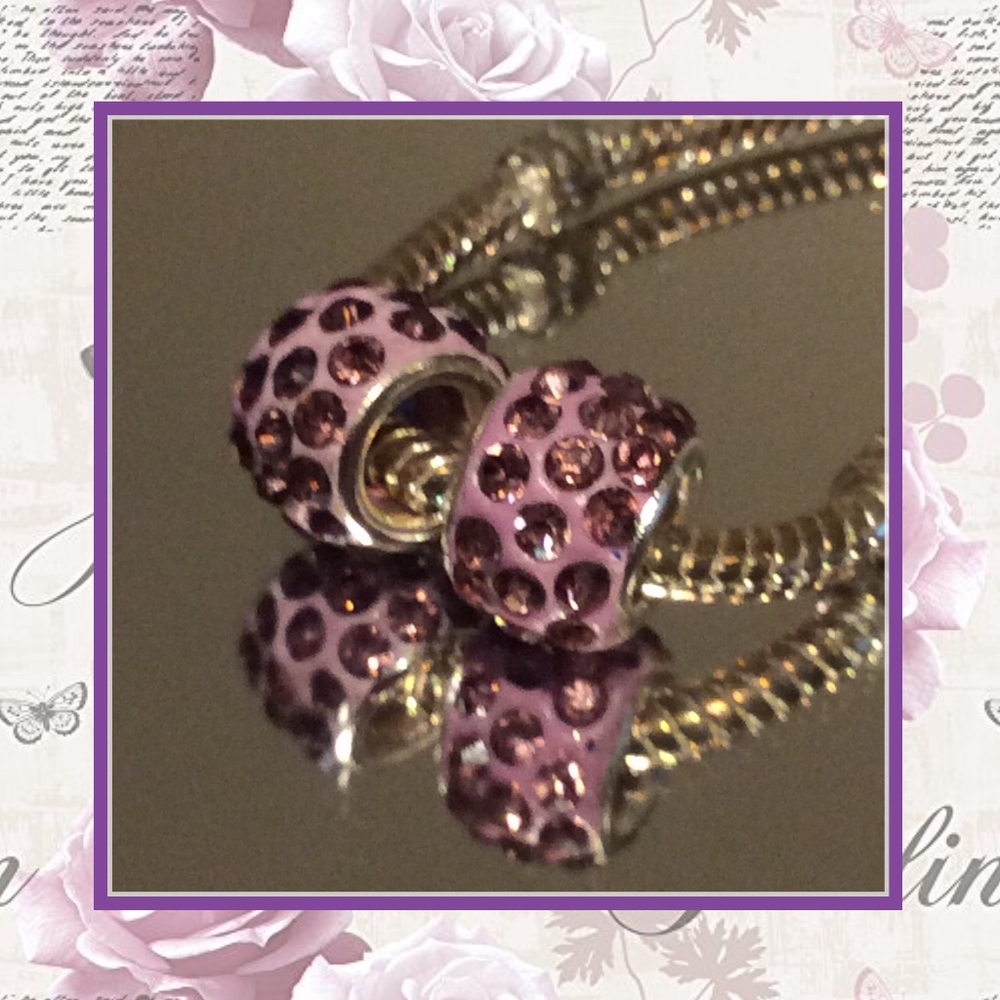 🌺2PC PURPLE CZ BEADS BLING CHARMS GEMS DIY BOHO